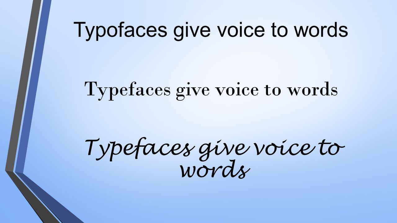 Typofaces give voice to words Typefaces give voice to words