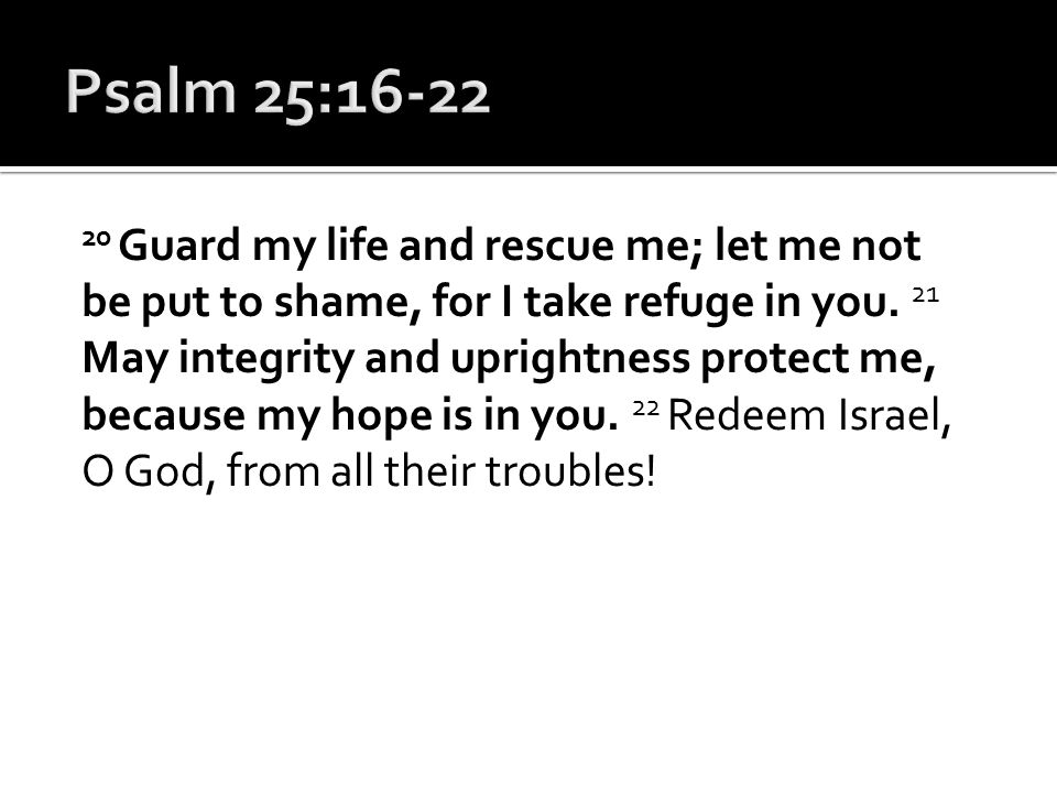 20 Guard my life and rescue me; let me not be put to shame, for I take refuge in you.