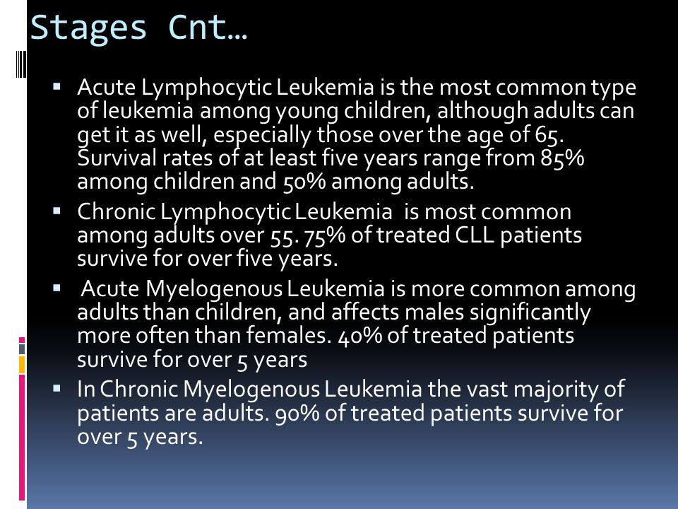 the four major categories of the common types of leukemia Leukemia is the most common cancer in children and leukemia types and stages combining these two classification system the four major types of leukemia are: a. the four major categories of the common types of leukemia Leukemia is the most common cancer in children and leukemia types and stages combining these two classification system the four major types of leukemia are: a.