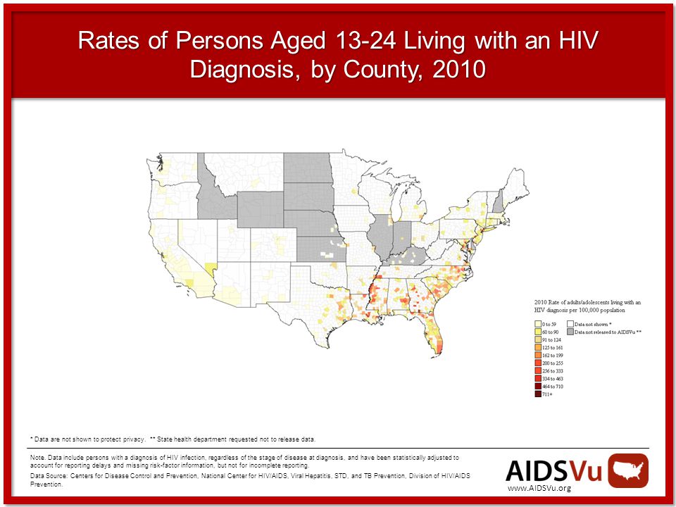 Rates of Persons Aged Living with an HIV Diagnosis, by County, 2010 Note.