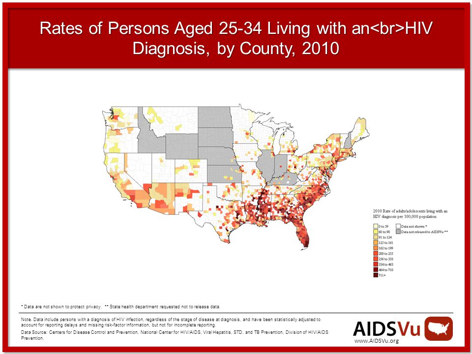 Rates of Persons Aged Living with an HIV Diagnosis, by County, 2010 Note.