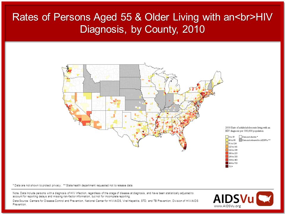 Rates of Persons Aged 55 & Older Living with an HIV Diagnosis, by County, 2010 Note.