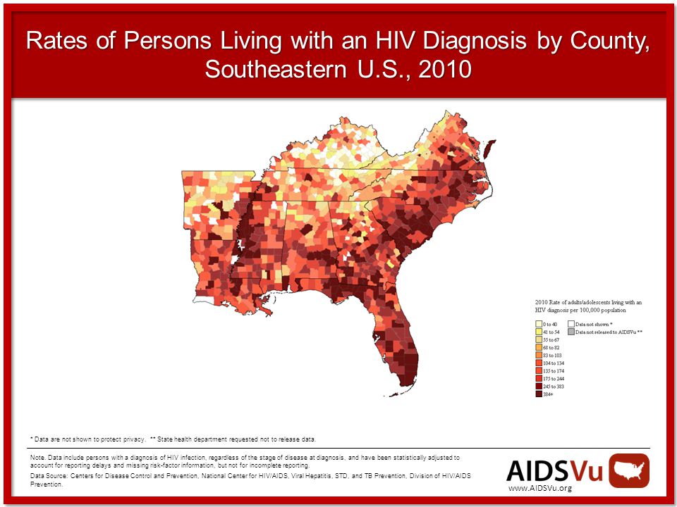 Rates of Persons Living with an HIV Diagnosis by County, Southeastern U.S., 2010 Note.