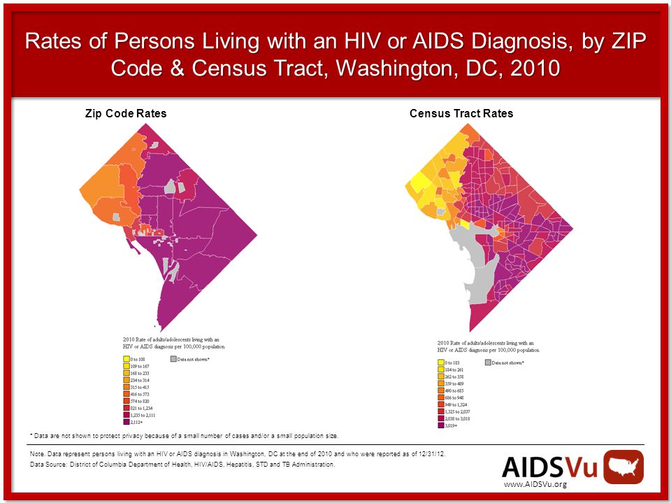 Rates of Persons Living with an HIV or AIDS Diagnosis, by ZIP Code & Census Tract, Washington, DC, 2010 Note.