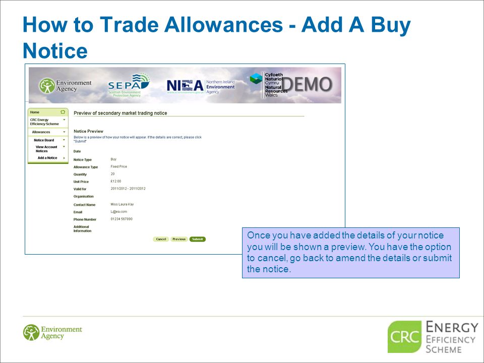 How to Trade Allowances - Add A Buy Notice Once you have added the details of your notice you will be shown a preview.