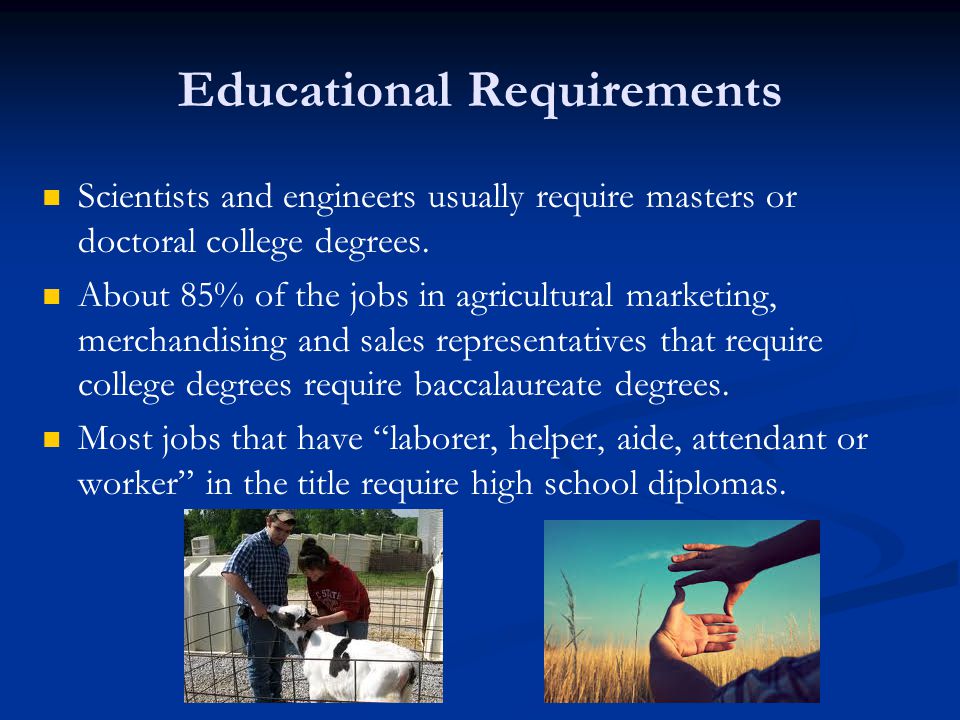Educational Requirements Scientists and engineers usually require masters or doctoral college degrees.