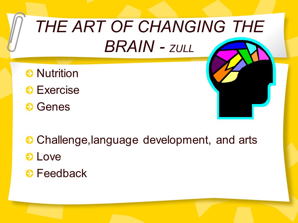 THE ART OF CHANGING THE BRAIN - ZULL Nutrition Exercise Genes Challenge,language development, and arts Love Feedback