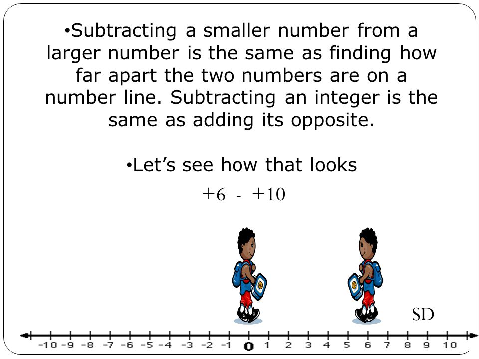 Subtracting a smaller number from a larger number is the same as finding how far apart the two numbers are on a number line.