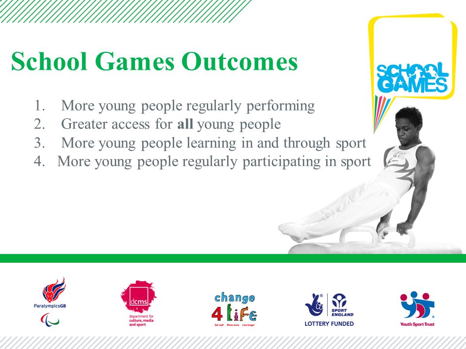 School Games Outcomes 1. More young people regularly performing 2.