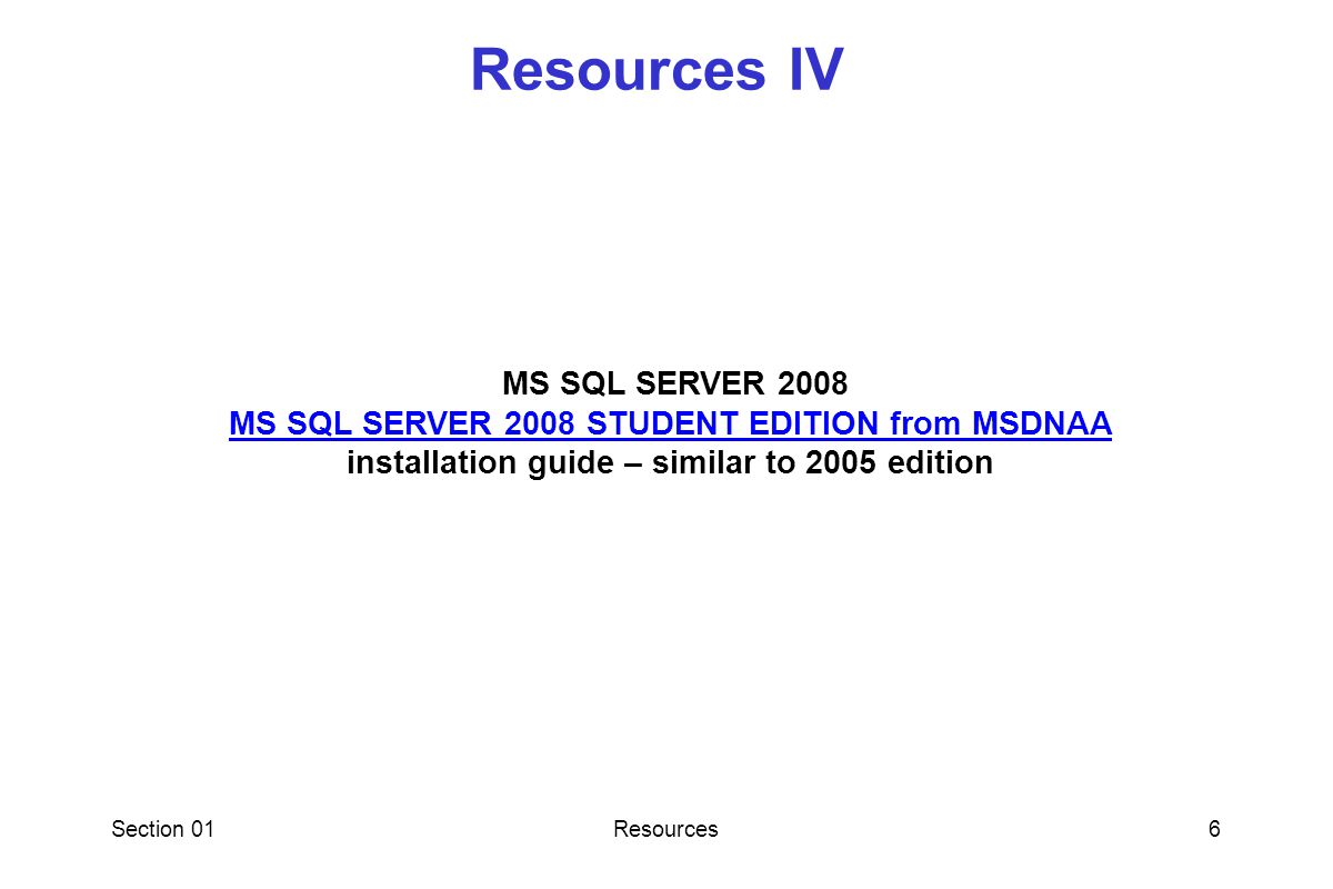 Section 01Resources5 Lectures Lecture Notes ** REVIEW POWERPOINT SLIDES BEFORE LECTURE Lecture focuses on Worked Examples, Scenarios and Problem Statements Practices Paper based designing a database from a scenario SQL SERVER – implementation of database systems Populating the database with some test data.