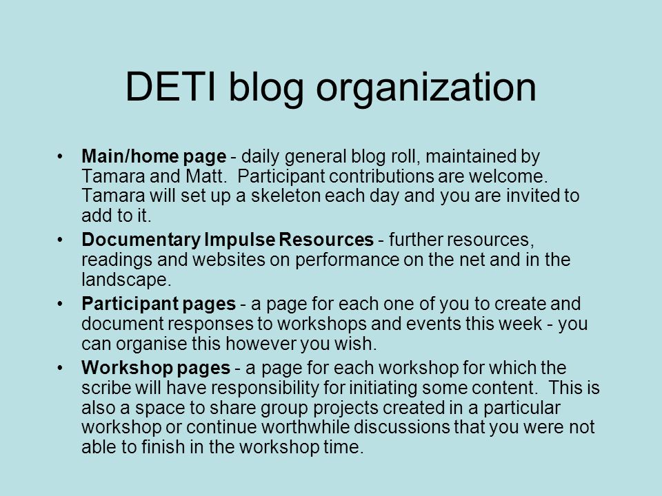 DETI blog organization Main/home page - daily general blog roll, maintained by Tamara and Matt.
