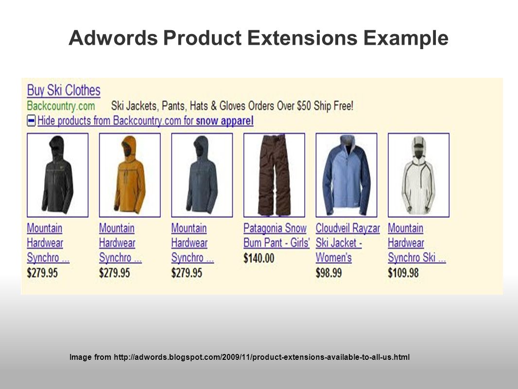 Adwords Product Extensions Example Image from