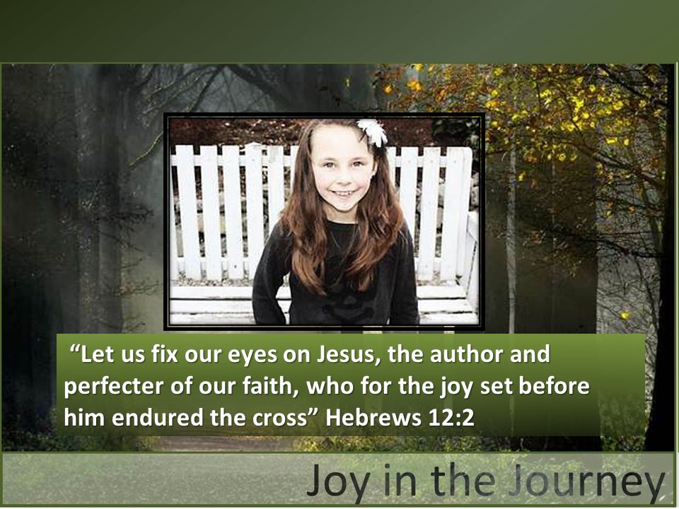 Let us fix our eyes on Jesus, the author and perfecter of our faith, who for the joy set before him endured the cross Hebrews 12:2