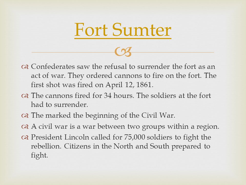   Confederates saw the refusal to surrender the fort as an act of war.