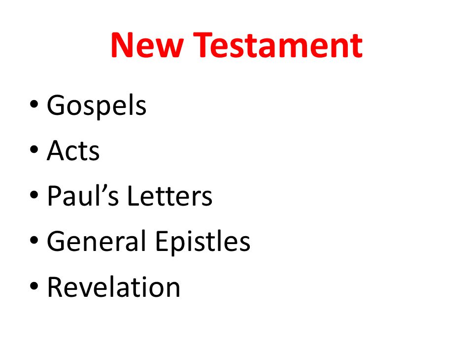 New Testament Gospels Acts Paul’s Letters General Epistles Revelation