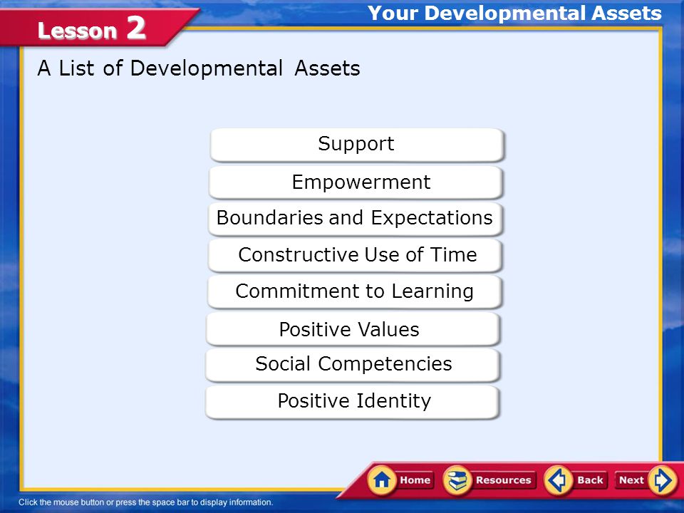 Lesson 2 Your Developmental Assets What Are Developmental Assets.