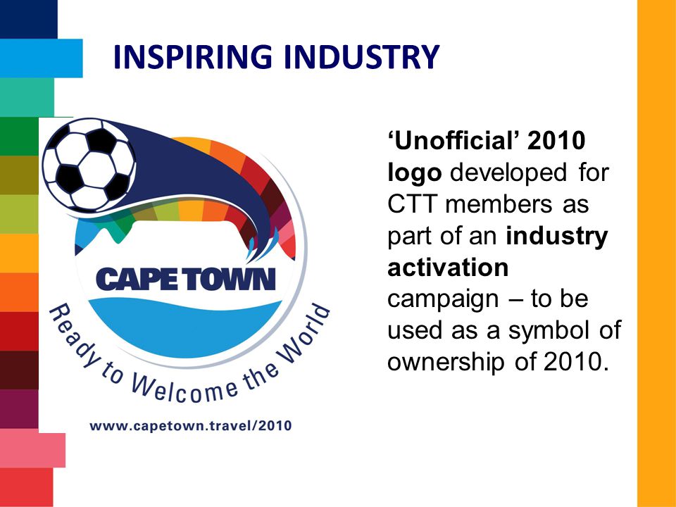 INSPIRING INDUSTRY ‘Unofficial’ 2010 logo developed for CTT members as part of an industry activation campaign – to be used as a symbol of ownership of 2010.