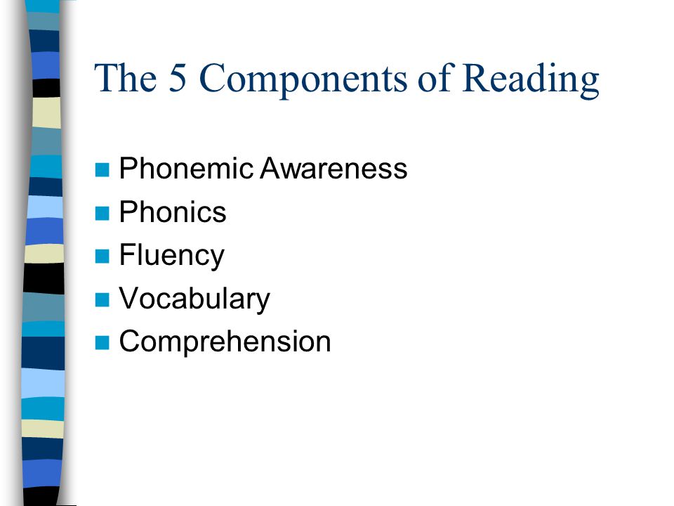 The 5 Components of Reading Phonemic Awareness Phonics Fluency Vocabulary Comprehension