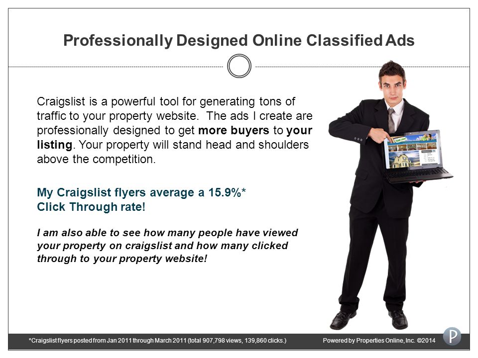Professionally Designed Online Classified Ads Craigslist is a powerful tool for generating tons of traffic to your property website.