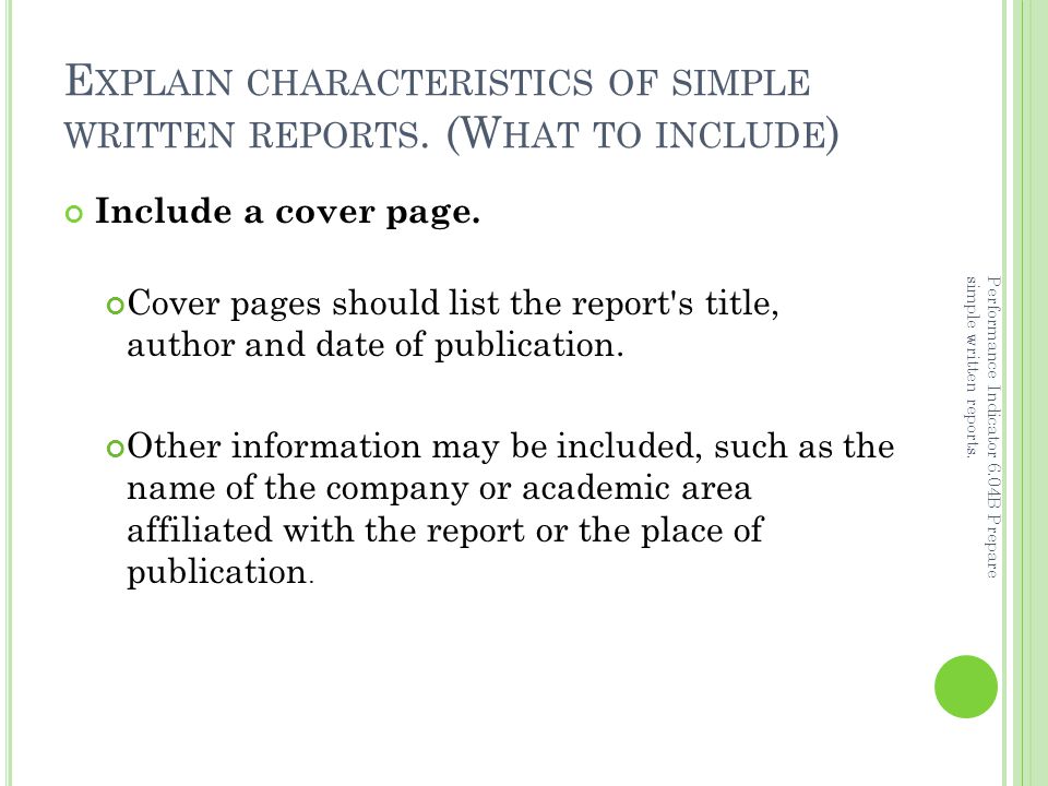 written report cover page