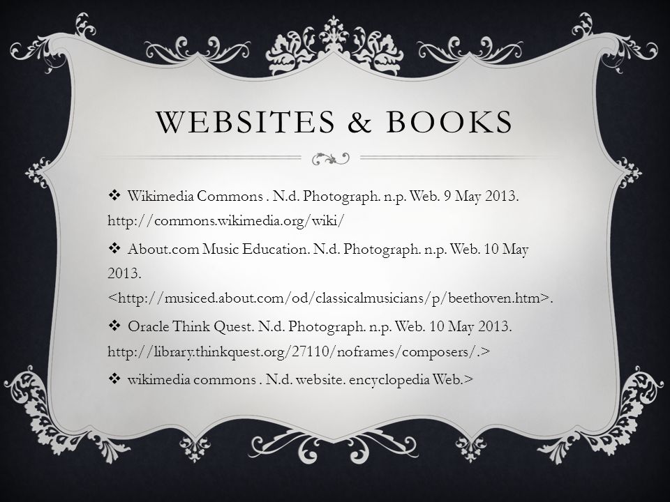 WEBSITES & BOOKS  Wikimedia Commons. N.d. Photograph.