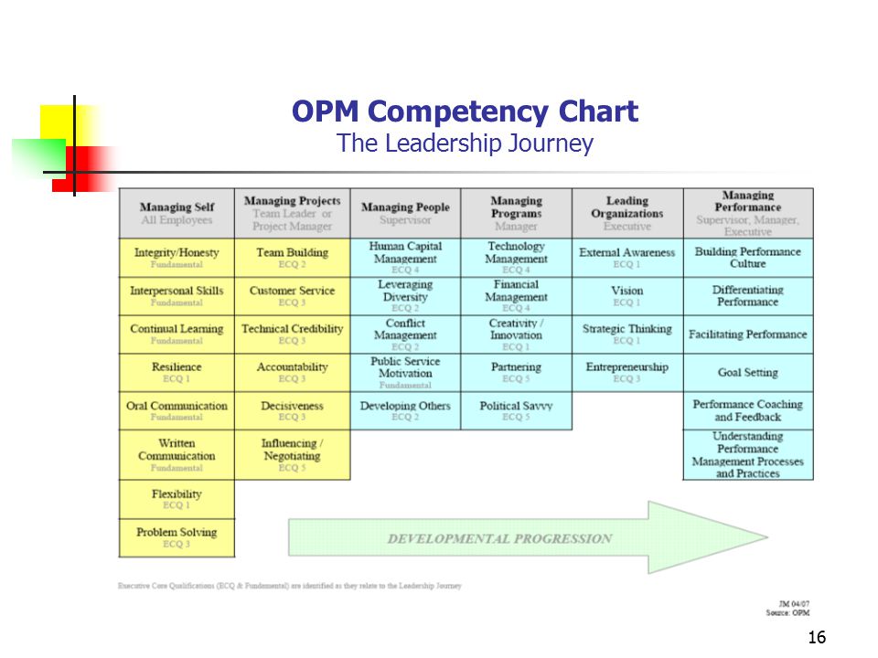 16 OPM Competency Chart The Leadership Journey