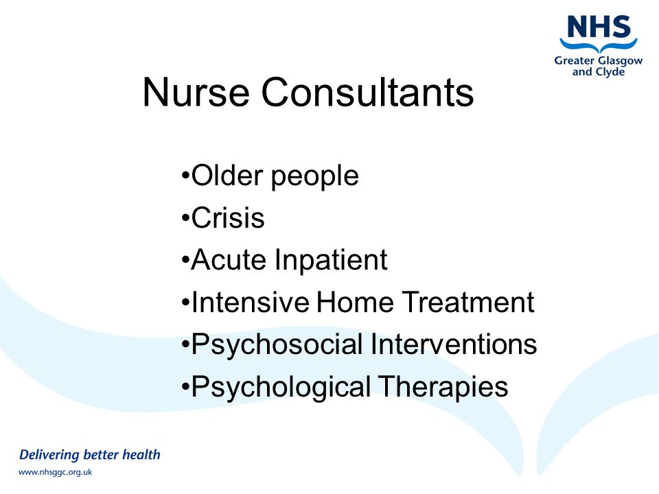 Older people Crisis Acute Inpatient Intensive Home Treatment Psychosocial Interventions Psychological Therapies Nurse Consultants