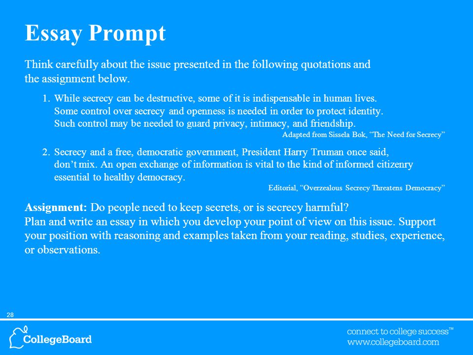 28 Essay Prompt Think carefully about the issue presented in the following quotations and the assignment below.