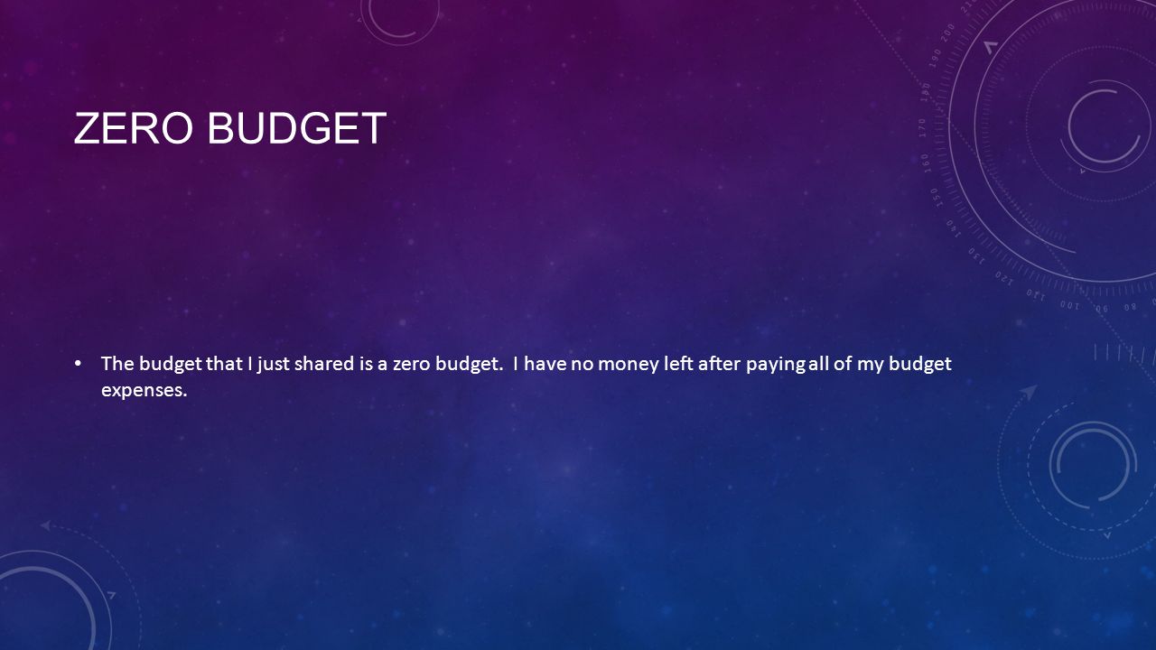 ZERO BUDGET The budget that I just shared is a zero budget.