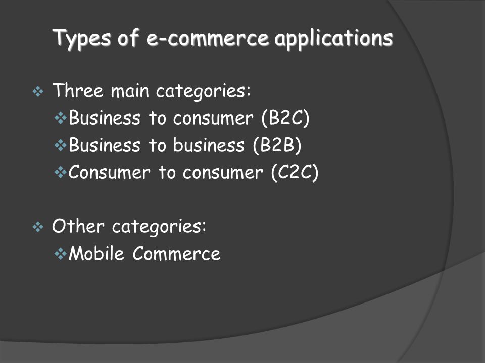 types of ecommerce Start connecting with pre-qualified startup advisors work with execs who have been there & done that direct-to-consumer (dtc) is probably the more commonly known type of ecommerce model as the name implies, dtc involves selling directly to the end customer, through your own website, thus. types of ecommerce Start connecting with pre-qualified startup advisors work with execs who have been there & done that direct-to-consumer (dtc) is probably the more commonly known type of ecommerce model as the name implies, dtc involves selling directly to the end customer, through your own website, thus.
