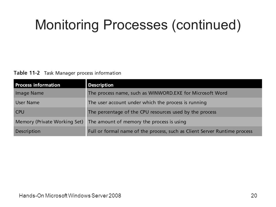 Hands-On Microsoft Windows Server Monitoring Processes (continued)