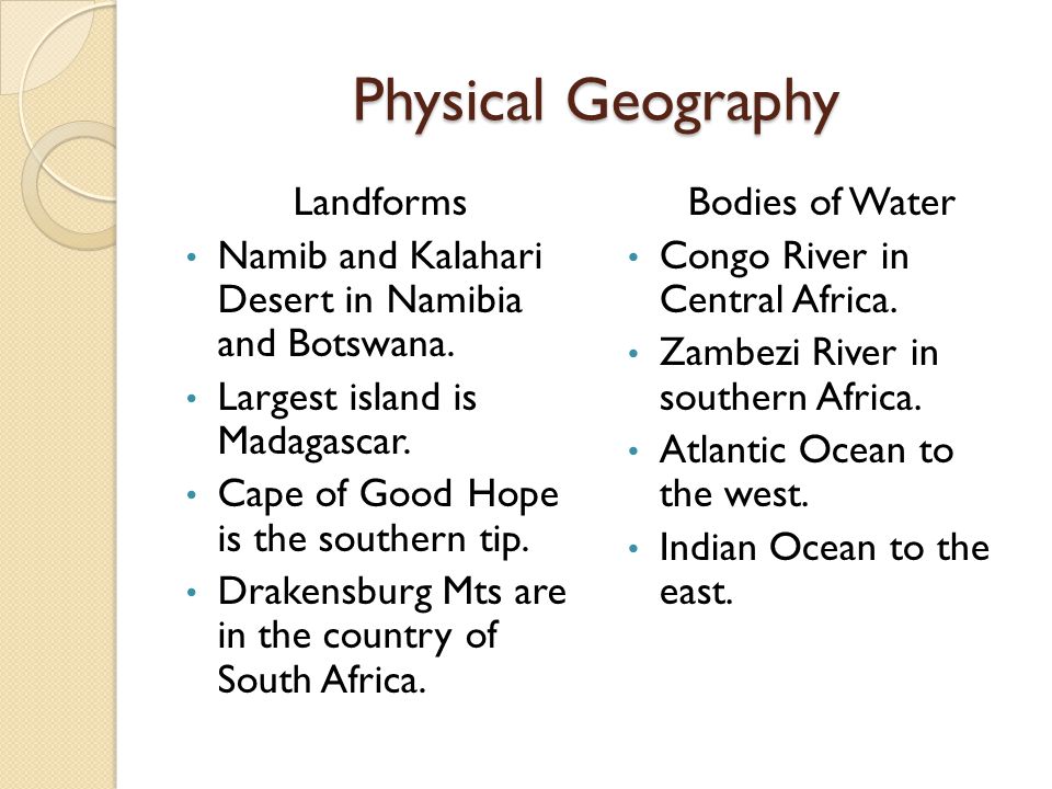 Physical Geography Landforms Namib and Kalahari Desert in Namibia and Botswana.