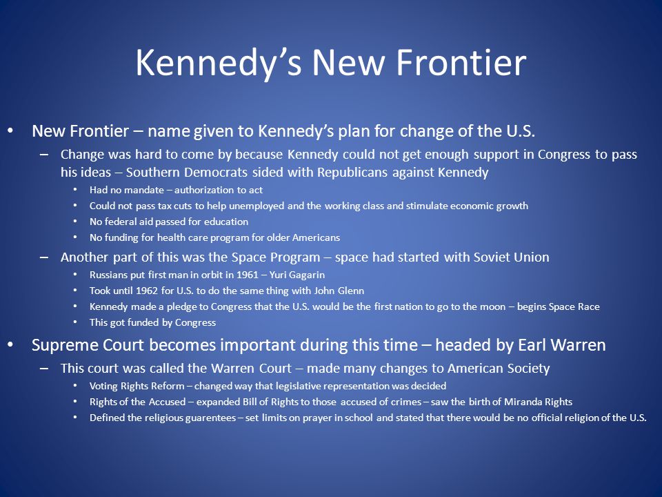 kennedys new frontier 192 kennedy’s new frontier (pp 623-627) checkpoints answer each question using complete sentences 1. kennedys new frontier 192 kennedy’s new frontier (pp 623-627) checkpoints answer each question using complete sentences 1.
