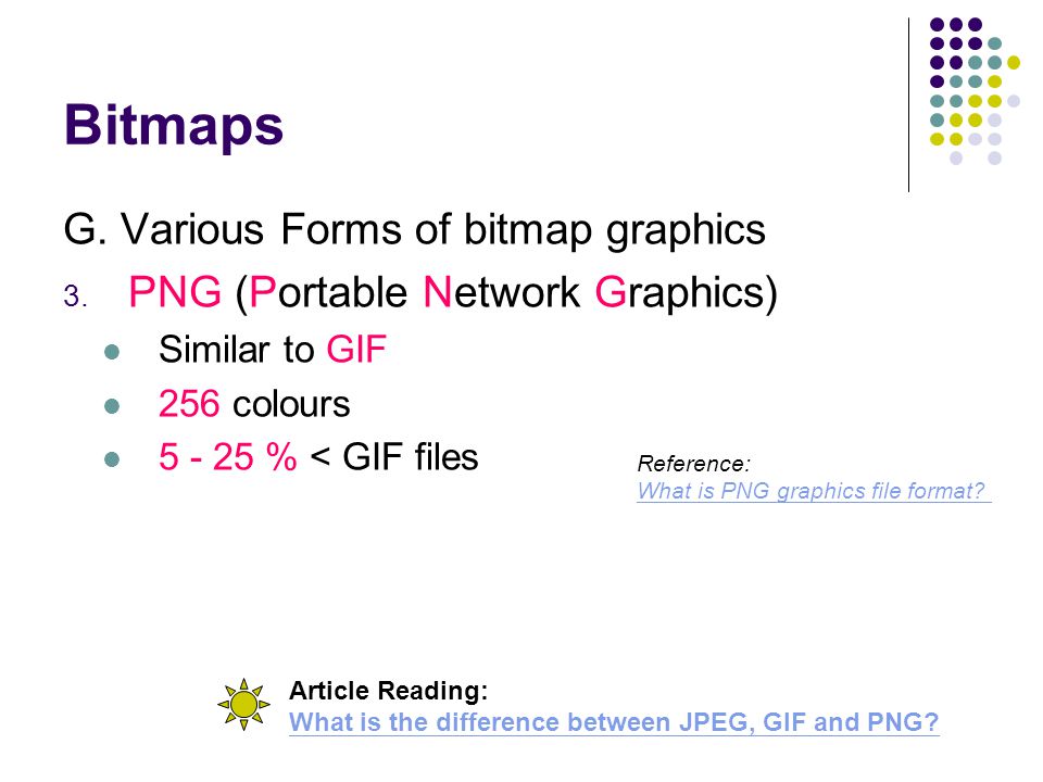 Bitmaps G. Various Forms of bitmap graphics 3.