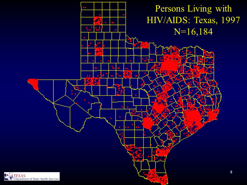 8 Persons Living with HIV/AIDS: Texas, 1997 N=16,184