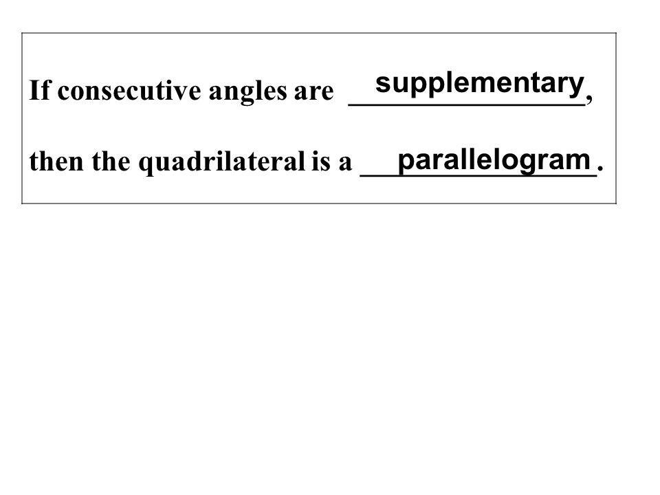 If consecutive angles are ________________, then the quadrilateral is a ________________.