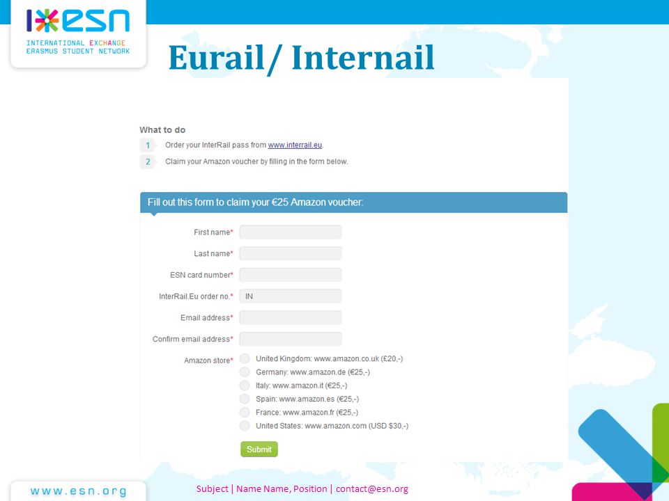 Eurail/ Internail Subject | Name Name, Position |