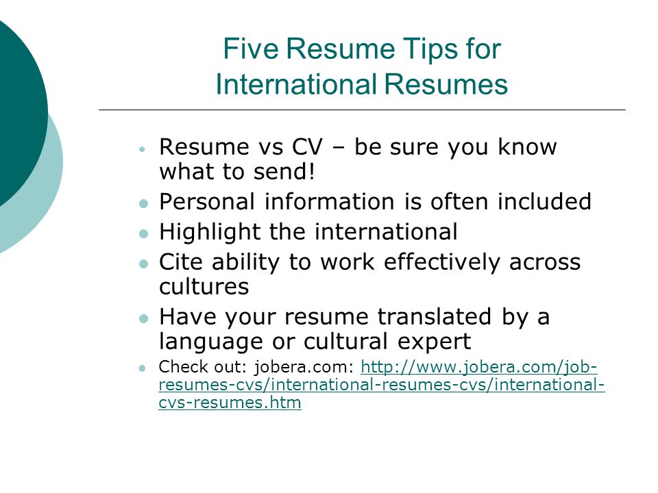 international resumes