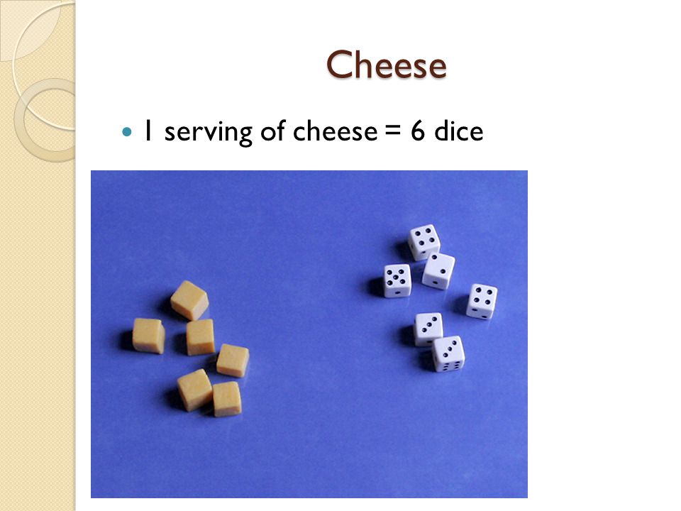 Cheese 1 serving of cheese = 6 dice