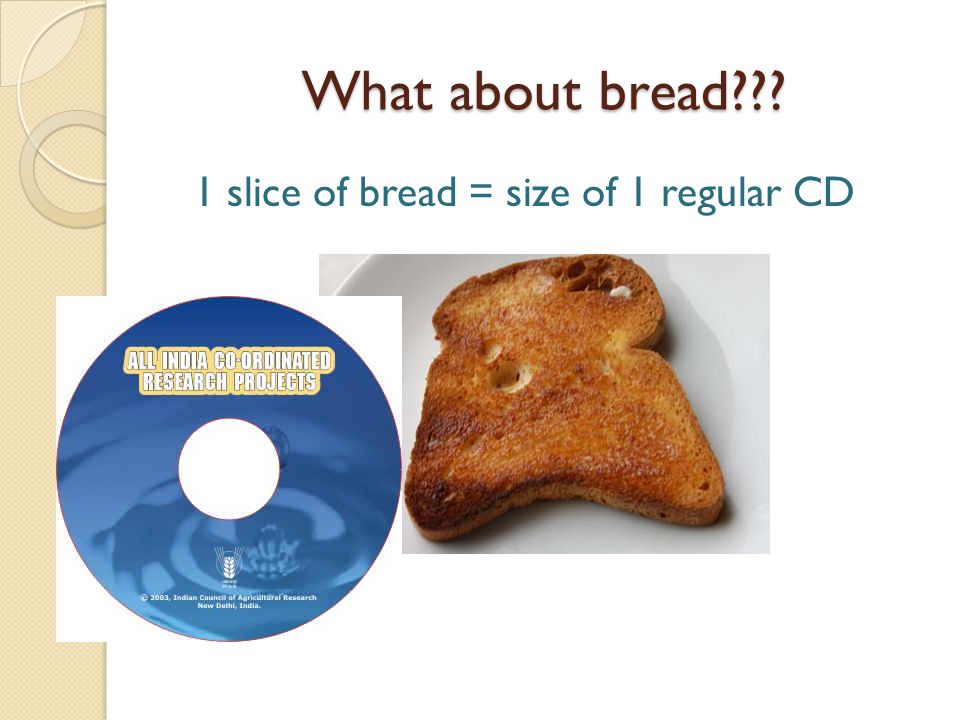 What about bread 1 slice of bread = size of 1 regular CD