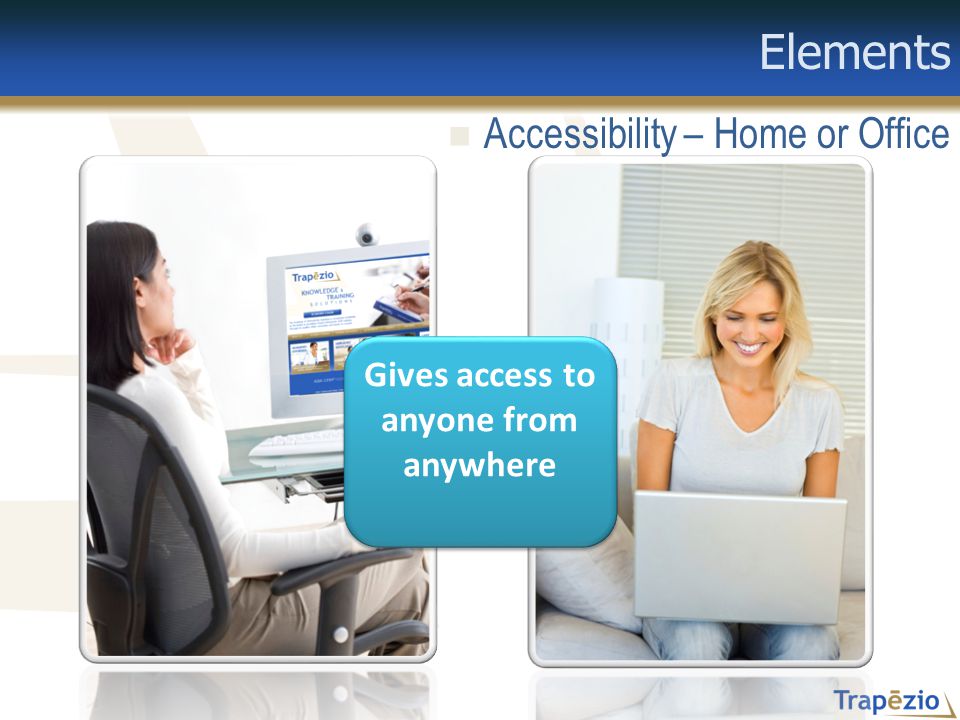 Elements Accessibility – Home or Office Gives access to anyone from anywhere