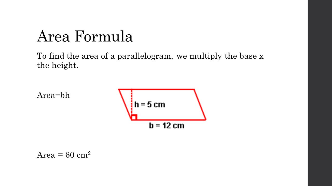 Finding The Area Of A Parallelogram Swbat Find 8 Area Formula