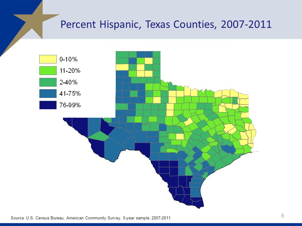 Percent Hispanic, Texas Counties, Source: U.S.