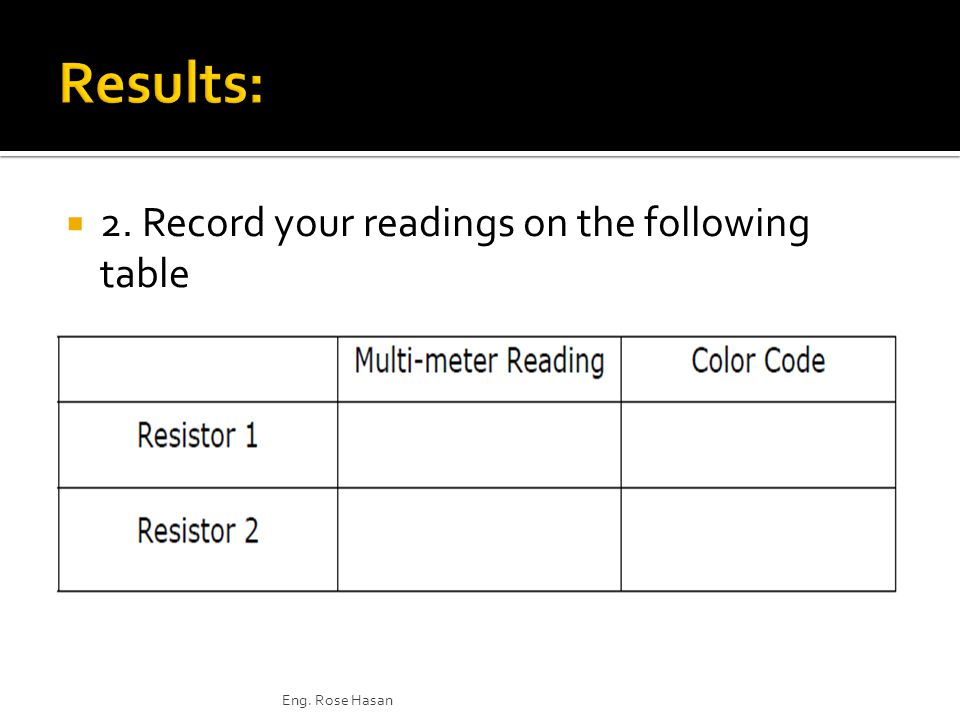  2. Record your readings on the following table Eng. Rose Hasan