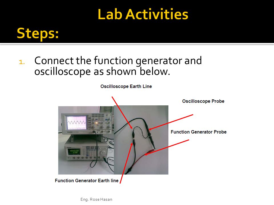 1. Connect the function generator and oscilloscope as shown below. Eng. Rose Hasan