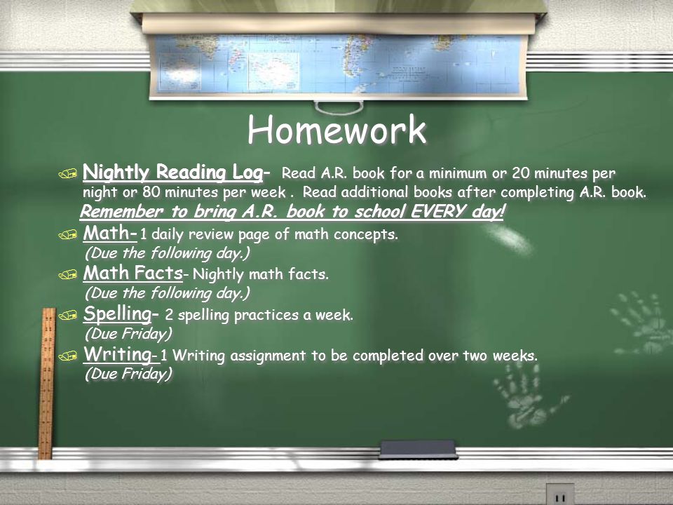 Homework / Nightly Reading Log- Read A.R.
