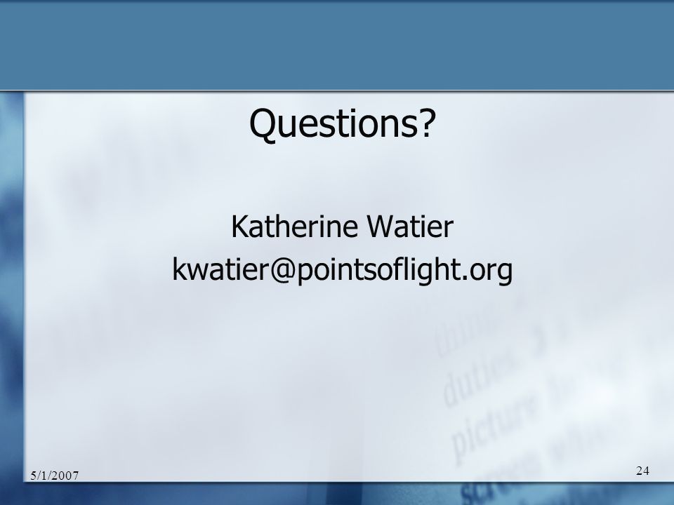 5/1/ Questions Katherine Watier