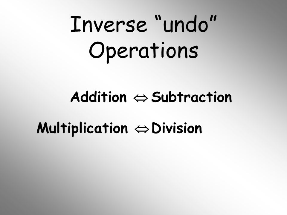 Inverse undo Operations Addition  Subtraction Multiplication  Division