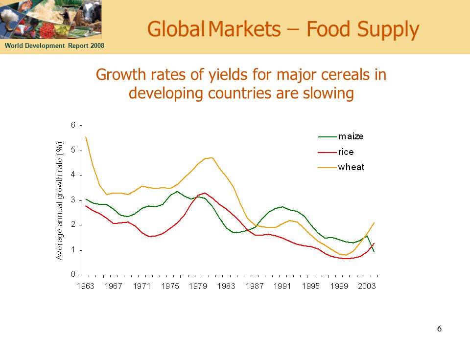 World Development Report Growth rates of yields for major cereals in developing countries are slowing Global Markets ̶ Food Supply