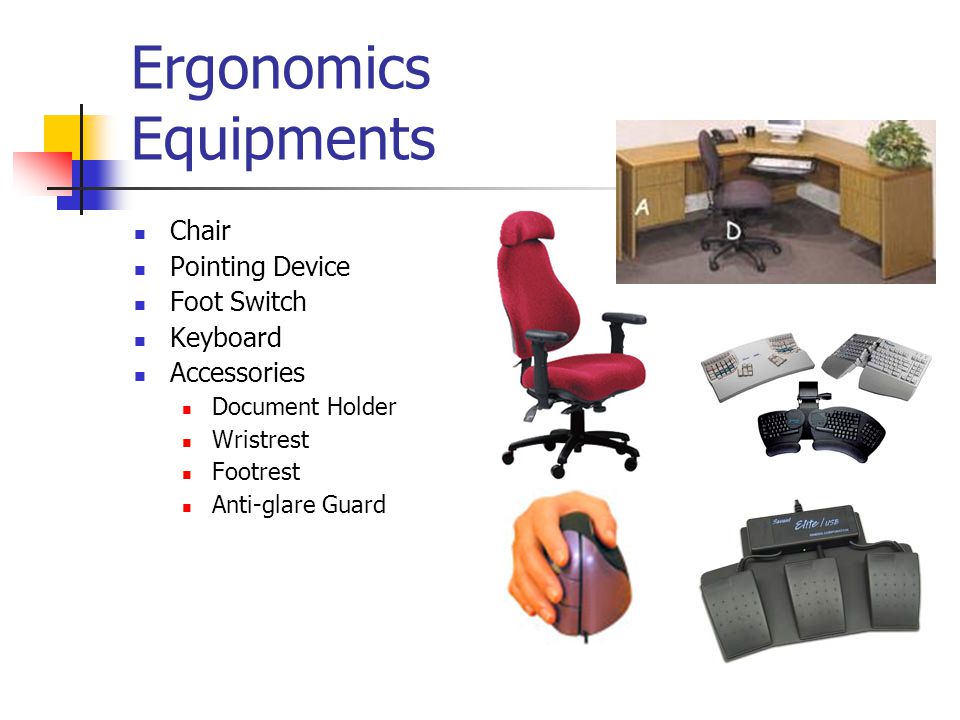 Ergonomics Equipments Chair Pointing Device Foot Switch Keyboard Accessories Document Holder Wristrest Footrest Anti-glare Guard